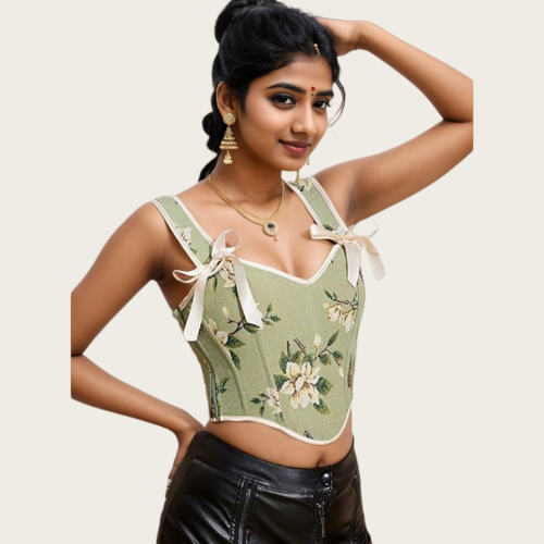 Женщины Vintage Butterfly Цветочный корсет Crop Top Ремень Boned бюстье